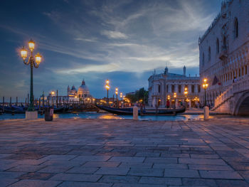 Illuminated buildings at waterfront