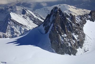 Scenic view of snow covered mountains against sky