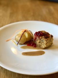 Close-up of dessert served in plate