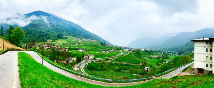 Panoramic view of landscape and mountains against sky