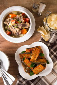 Close-up of food served on table