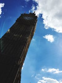 Low angle view of tower against cloudy sky