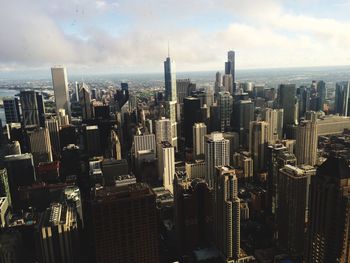 High angle view of cityscape against sky