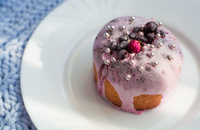 High angle view of breakfast in plate on table