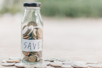 Close-up of glass jar on table