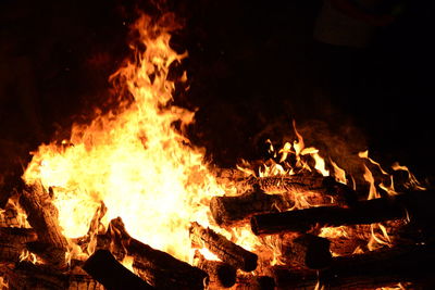 Close-up of fire in the dark