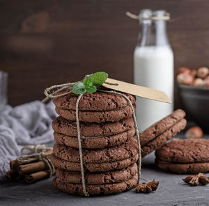 Close-up of chocolate cookies on table