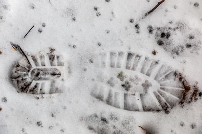 High angle view of snow covered land