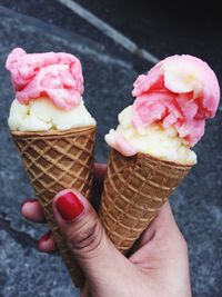 Close-up of hand holding ice cream cone