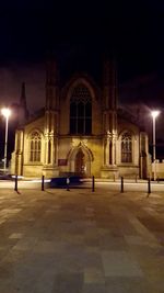 Facade of church at night