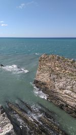 Scenic view of sea and rocks against sky