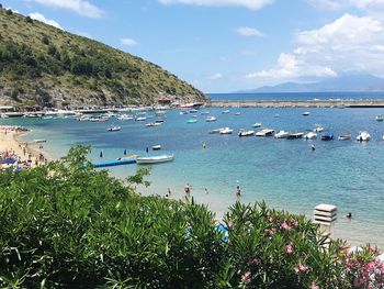 Scenic view of sea against blue sky