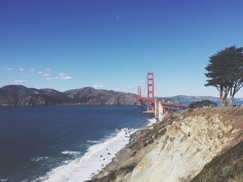 Scenic view of sea against clear blue sky