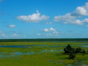 Scenic view of landscape against cloudy sky