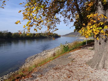 Scenic view of lake against sky during autumn