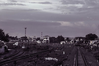 High angle view of railroad tracks against sky