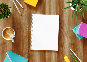 High angle view of coffee cup on table