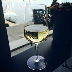 Close-up of wine glass on table