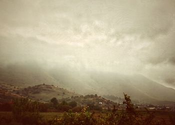 High angle view of mountains against sky