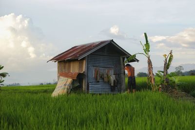 House on field against sky