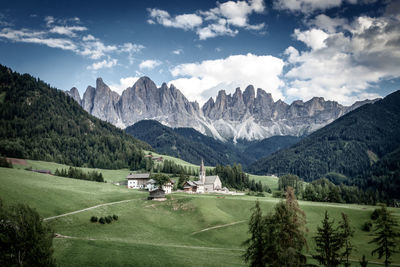 Scenic view of landscape and mountains against sky