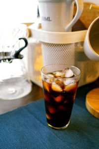 Close-up of coffee served on table