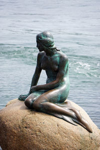 Close-up of statue against sea