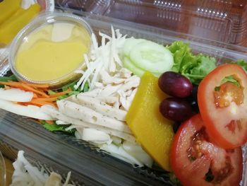 High angle view of meal served in bowl