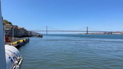 View of suspension bridge over river