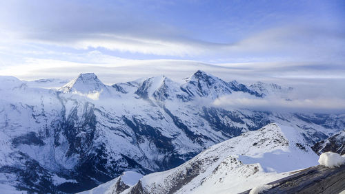 Scenic view of snowcapped mountains against sky