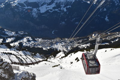 Aerial view of snow covered mountains