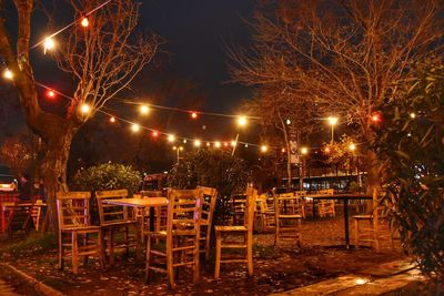 Illuminated street lights at night