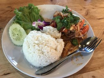 High angle view of meal served in plate