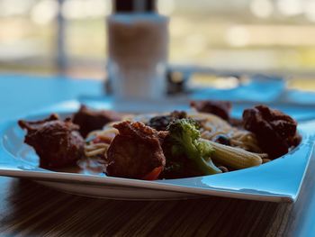 Close-up of food in plate on table