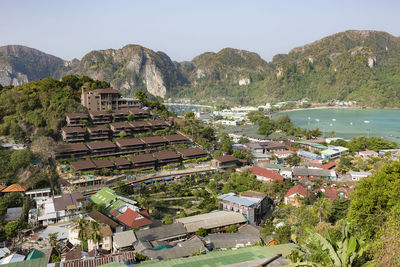 High angle view of townscape against sky