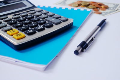 High angle view of pen on table