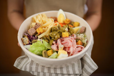 High angle view of salad in bowl