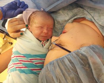 Cute baby sleeping on bed