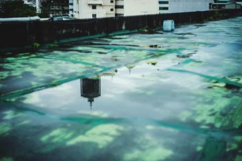 High angle view of reflection on puddle