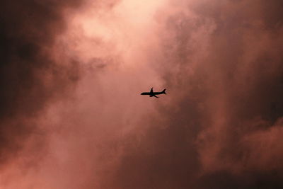 Low angle view of silhouette airplane flying in sky