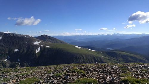 Scenic view of mountains against cloudy sky