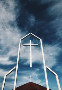 Low angle view of ladder on building against sky