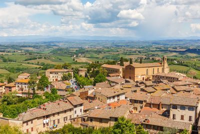 High angle view of townscape against sky