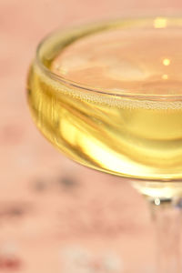 Close-up of beer glass on table
