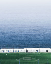 High angle view of sea against clear sky