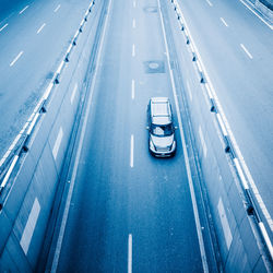 High angle view of traffic on road in city