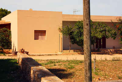 Typical low and square building structure of the balearic islands in summer for holiday