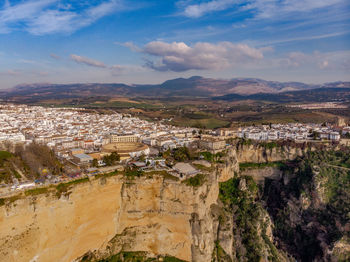 High angle view of buildings in city