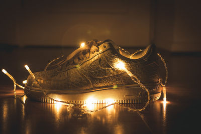 Close-up of illuminated sculpture