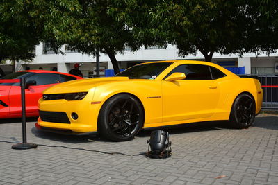 Yellow car on street